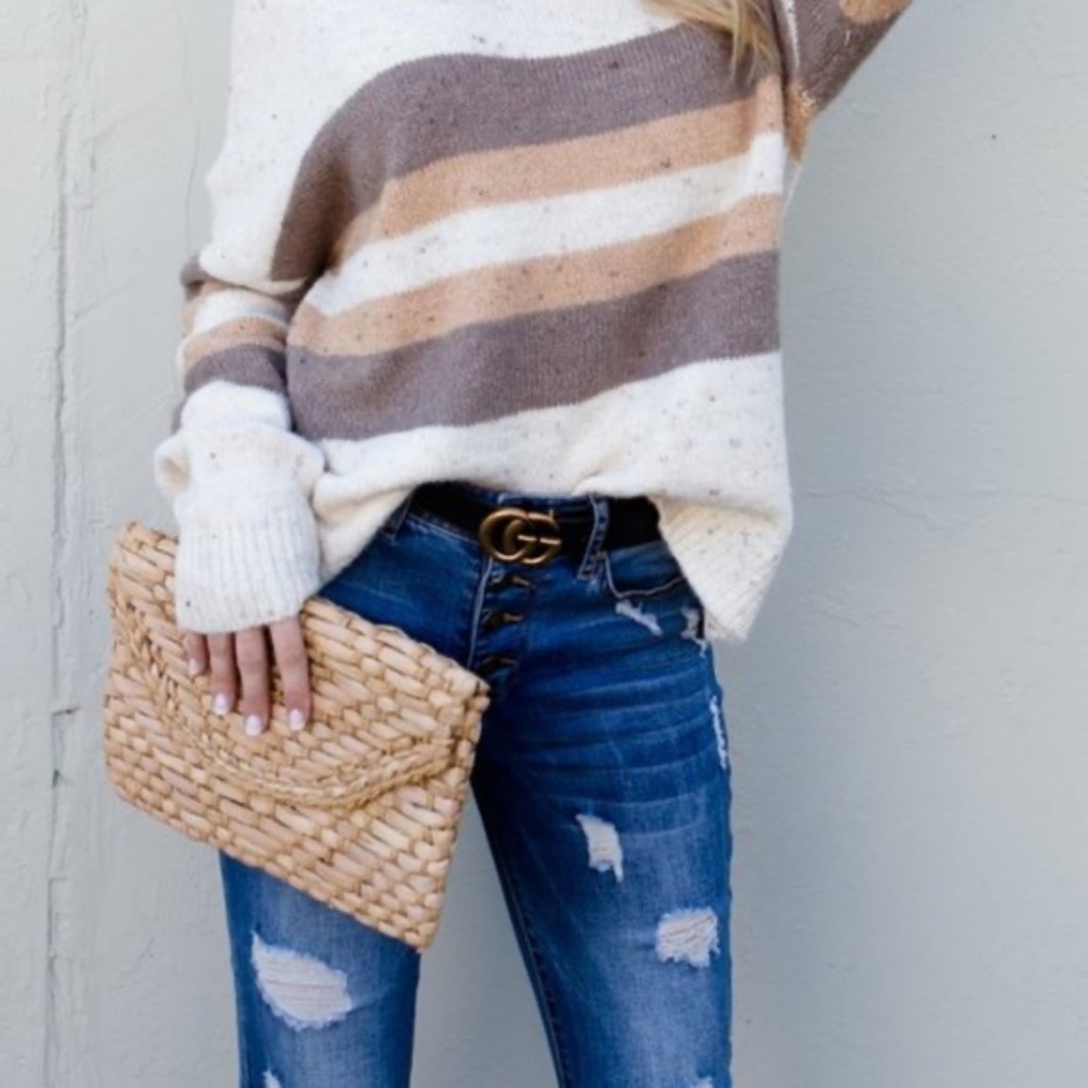 07 Cozy Striped Color Block Minimalist Sweater Top - Picture 7 of 7